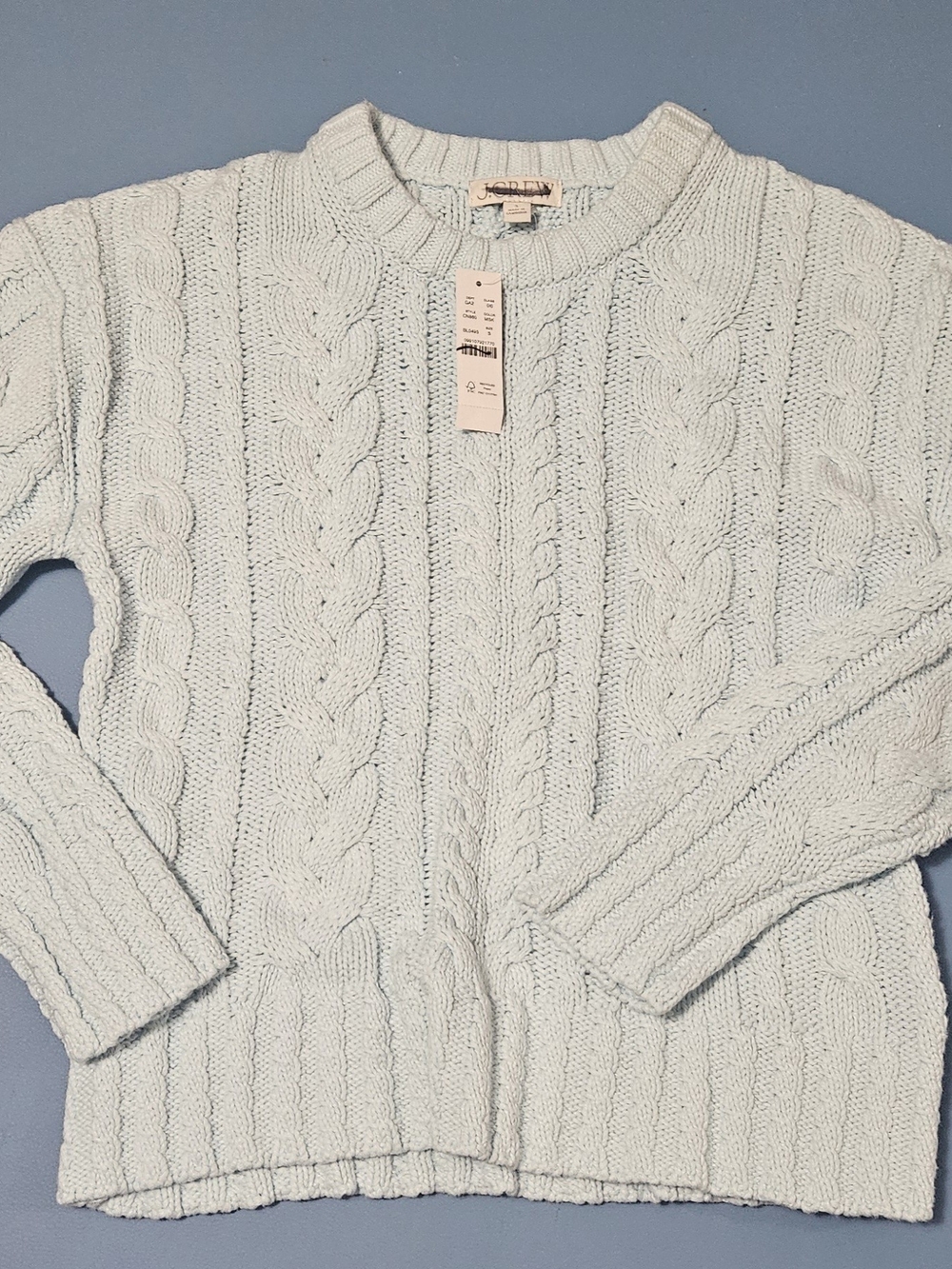 J. Crew Cable Knit Crewneck Sweater - Pale Blue Size Small